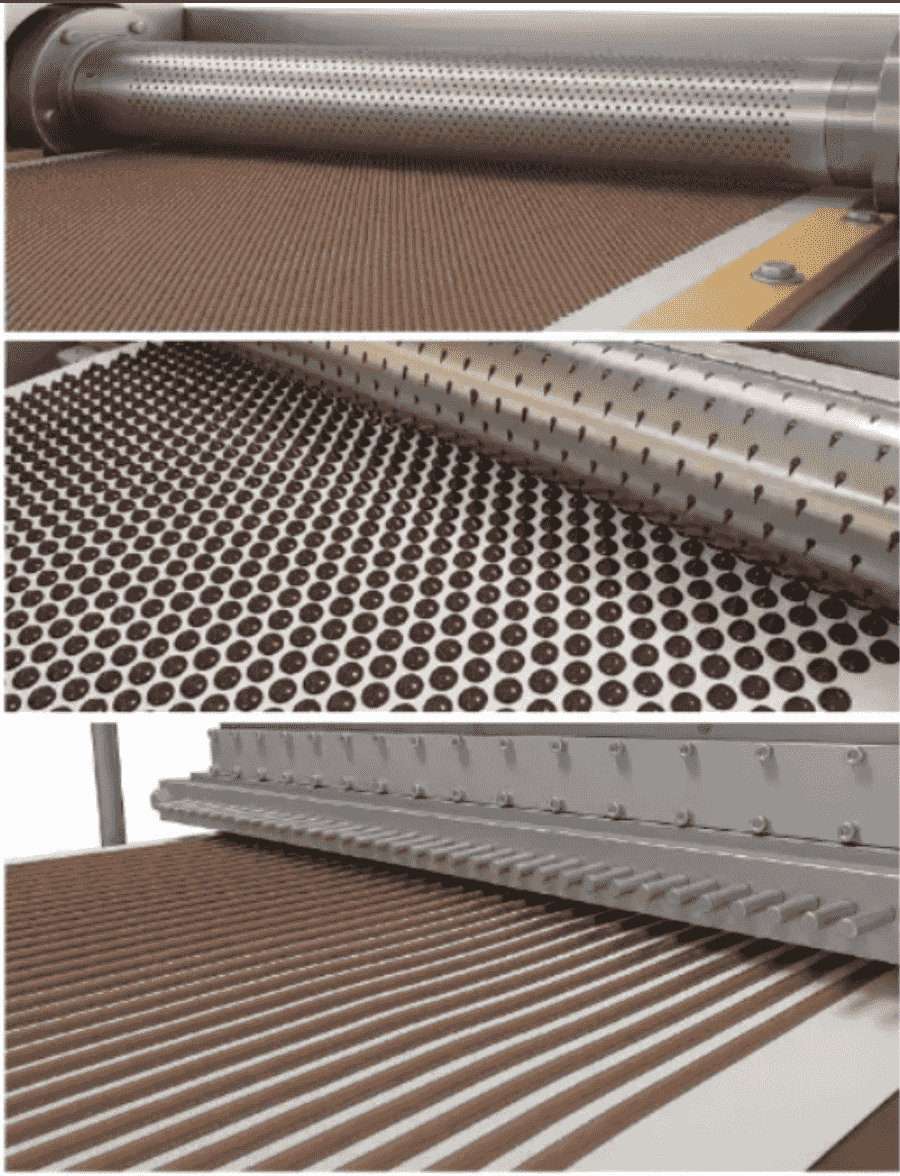 Patented Rotary Drop Line — chocolate production close-up